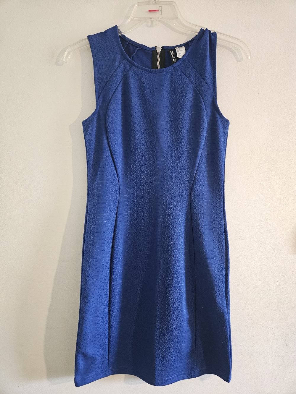 H&M Royal Blue Textured Sleeveless Shift Dress